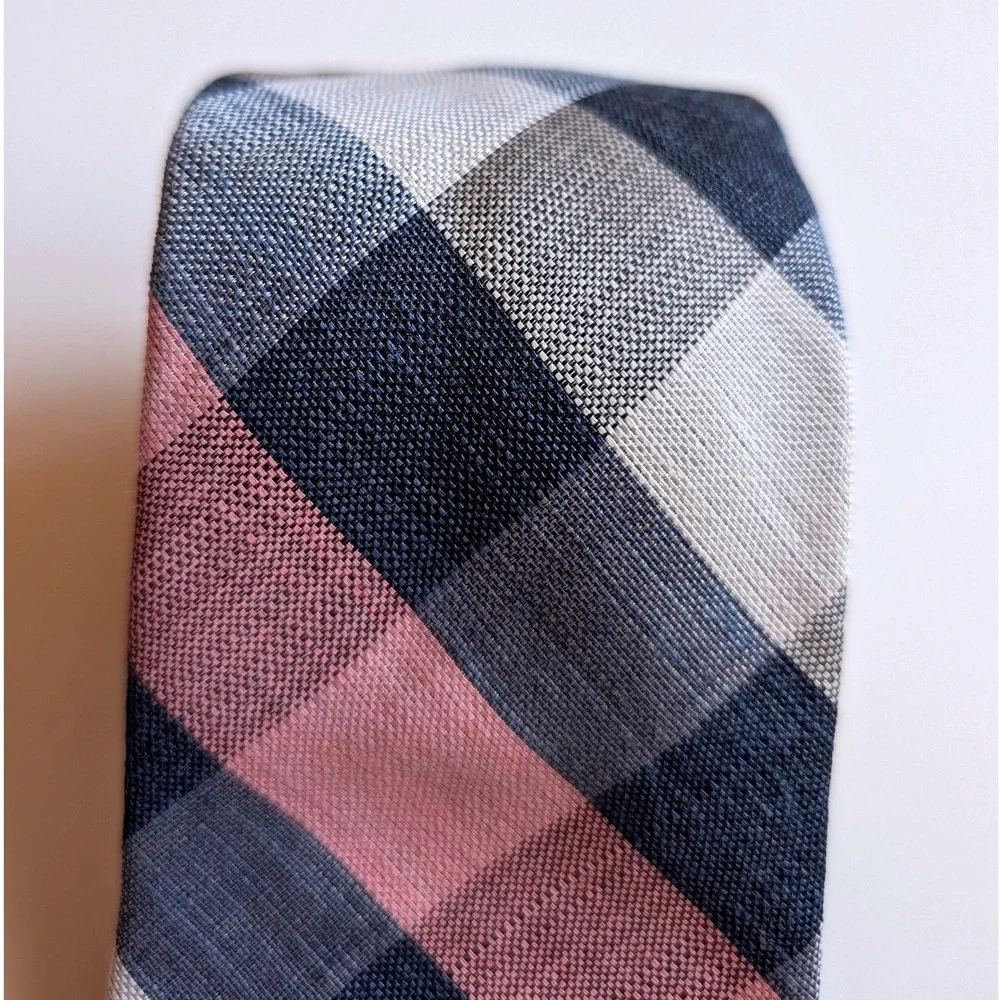 Dockers‎ Mens Plaid Navy Blue Pink Buffalo Check Textured Tie 58